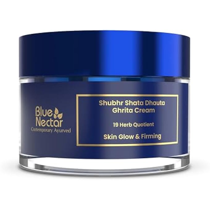 Blue Nectar SHATA DHAUTA GHRITA FACE CREAM FOR WOMEN | 100 TIMES WASHED GHEE LIGHTWEIGHT FACE MOISTURIZER FOR WOMEN | TRULY NATURAL FACE CREAM FOR SKIN FIRMING & GLOWING SKIN (19 HERBS, 50G) - Image 1